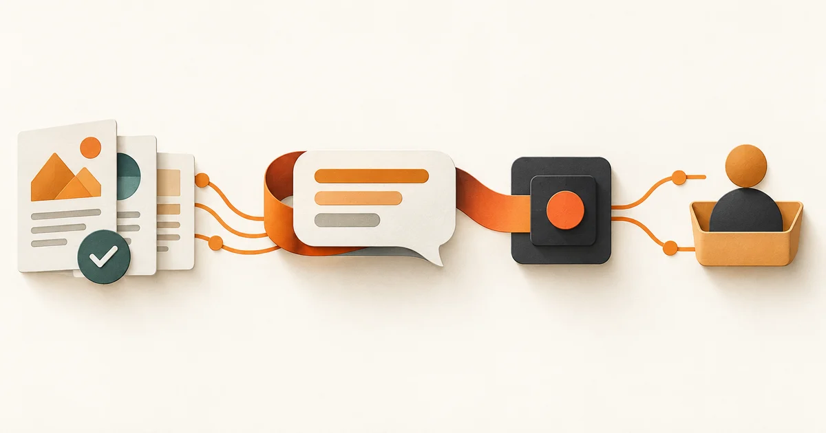A customer conversation connected to approved knowledge, a bounded action module, and a human handoff