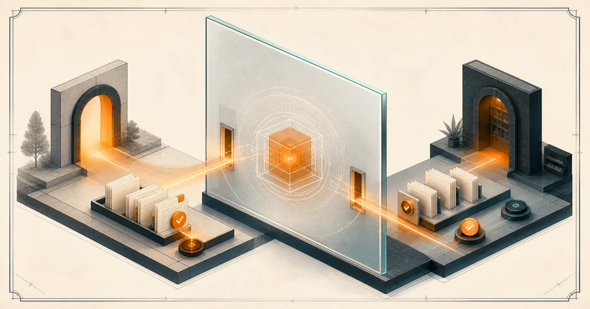 Customer and operations workspaces exchanging approved documents through a protected portal boundary