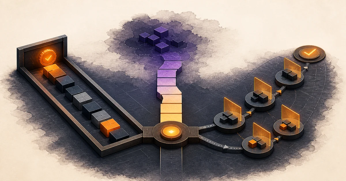 Software delivery plan splitting into a bounded route, an iterative route, and a phased bridge through uncertainty