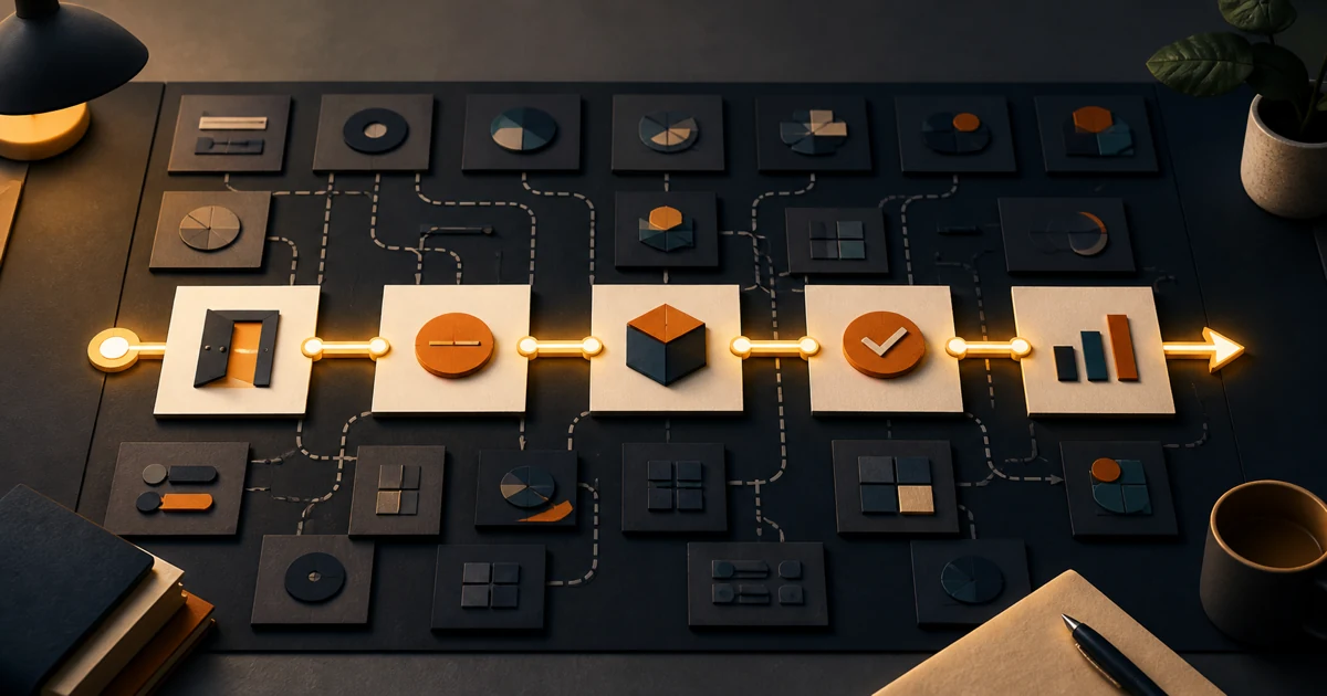 One illuminated product journey selected from a wider field of possible first-release modules