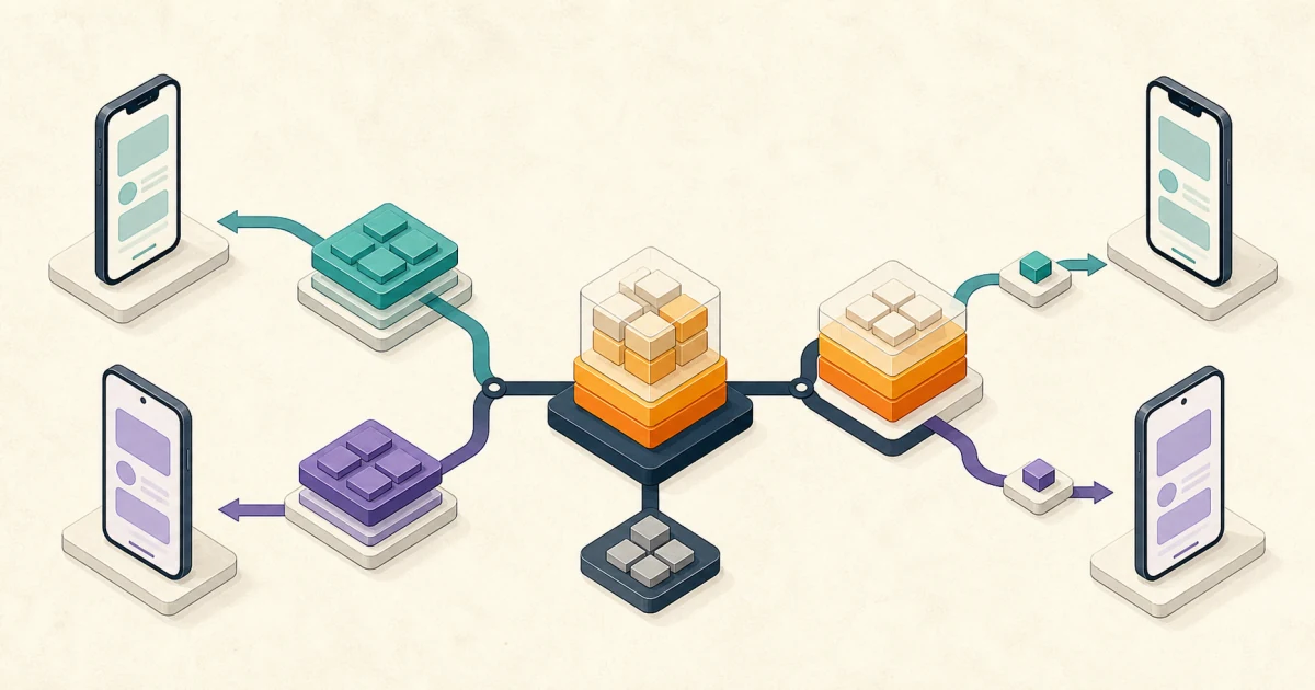 Mobile architecture paths comparing separate platform-native layers with a shared cross-platform core