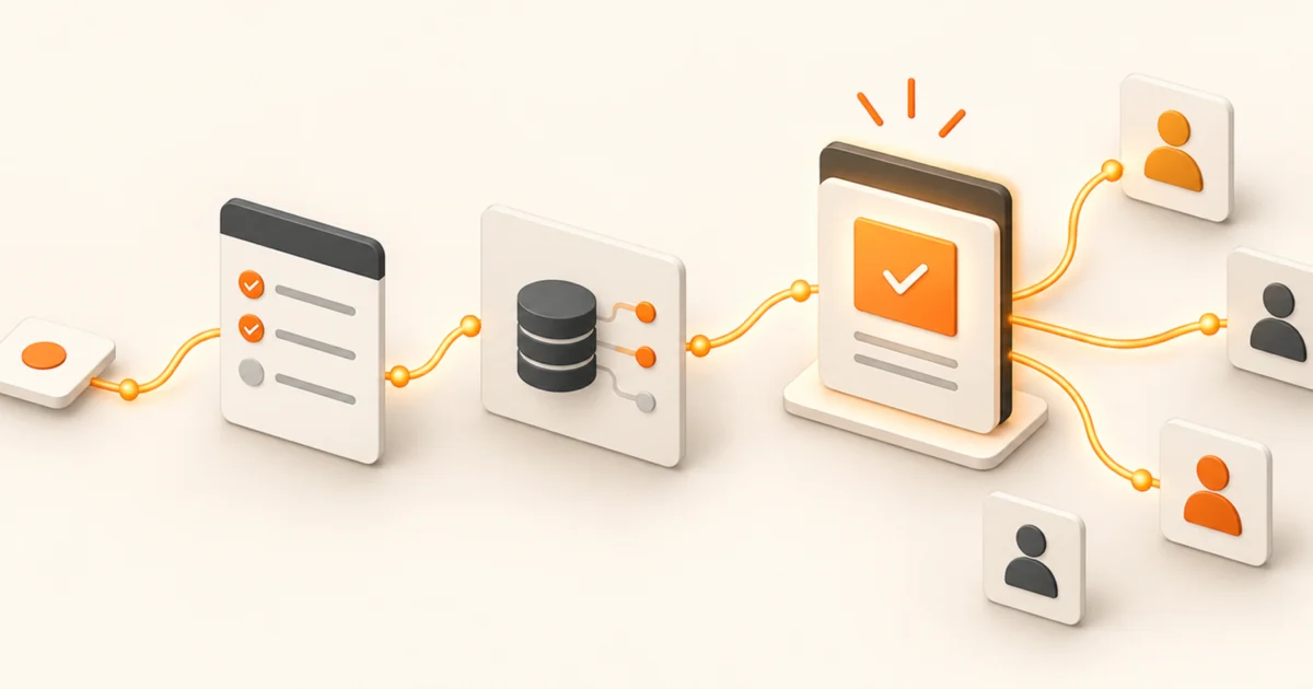 A SaaS onboarding path to shared first value Abstract signup, setup, data, and team cards connected to one completed SaaS outcome