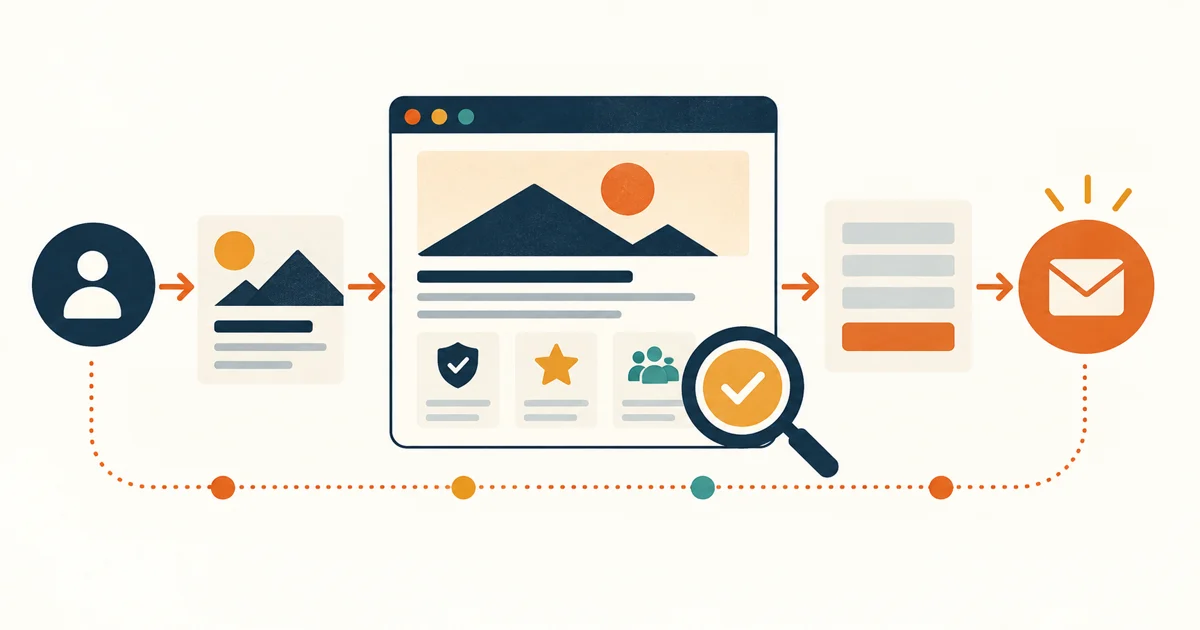 An evidence-led website conversion audit A service website journey being inspected from visitor entry through trust, form completion, and qualified inquiry