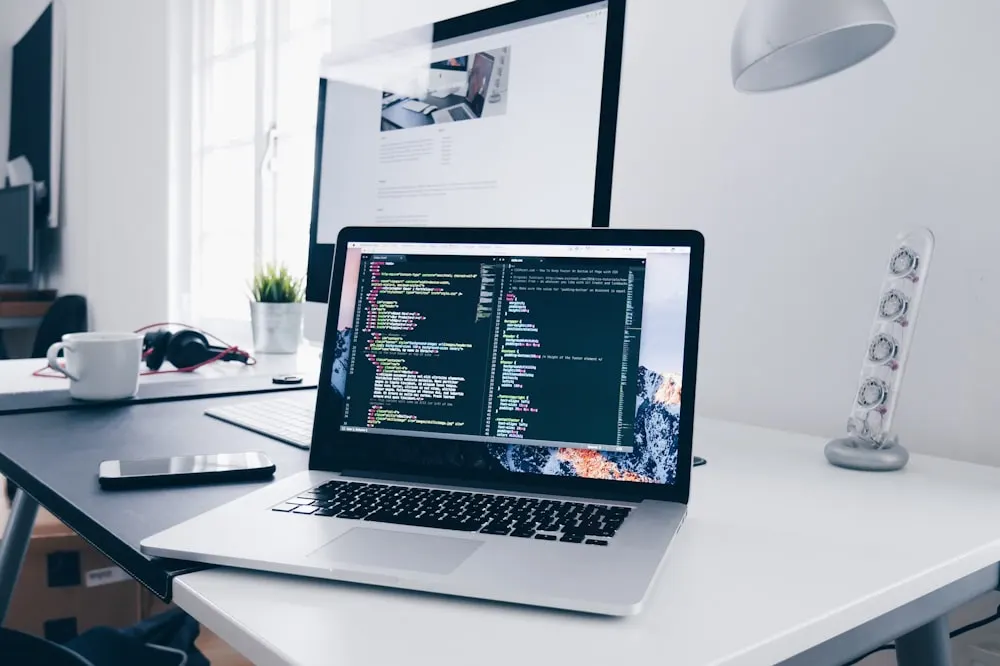 Code on a laptop during automation development