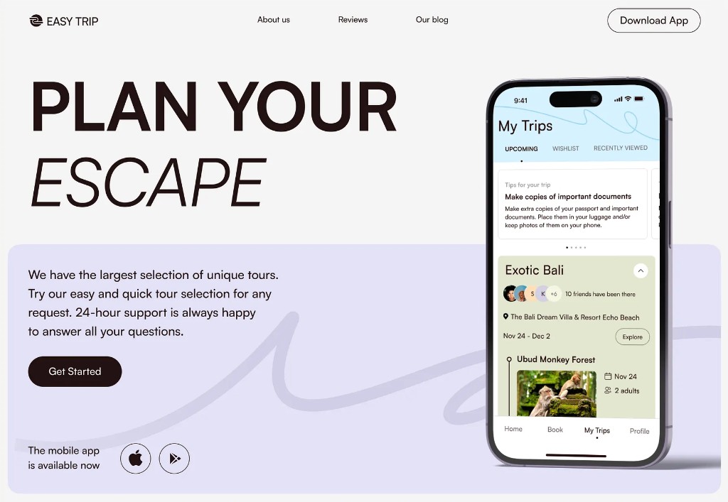 Leeonex concept travel planning landing page development