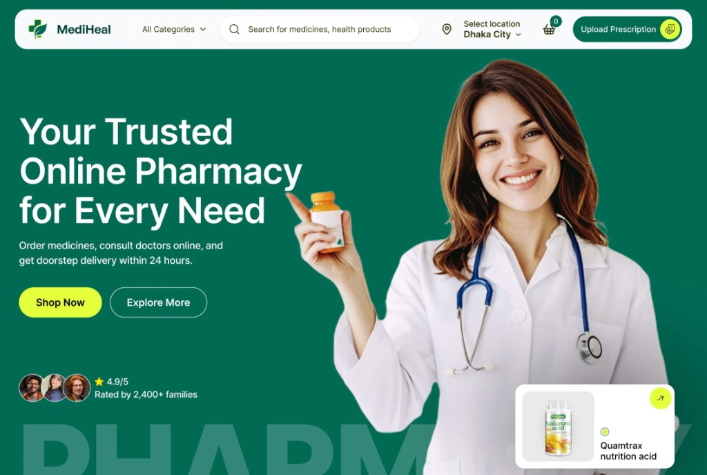 Leeonex concept online pharmacy landing page development